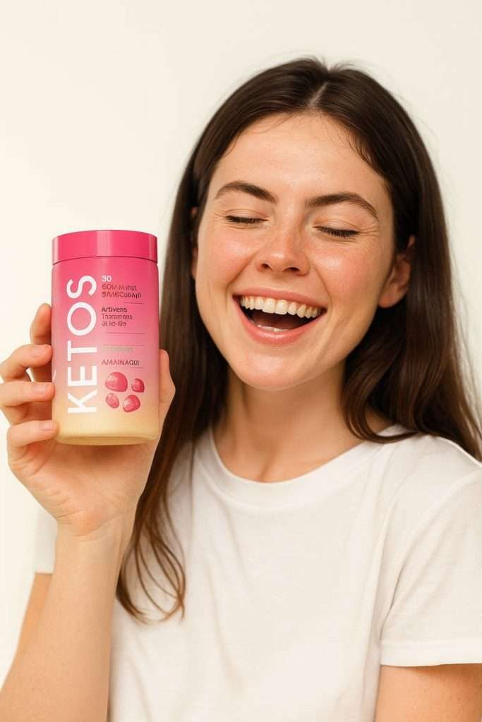 ragazza felice con Ketos, integratore chetogenico