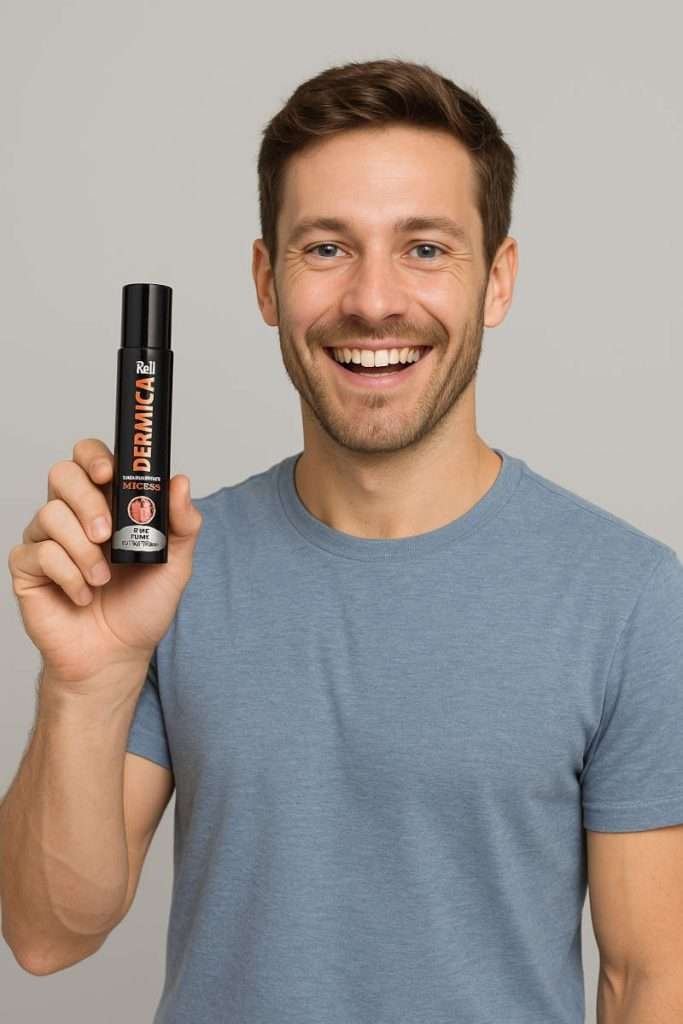 Ragazzo felice con in mano il dermaroller viso Dermica Roll