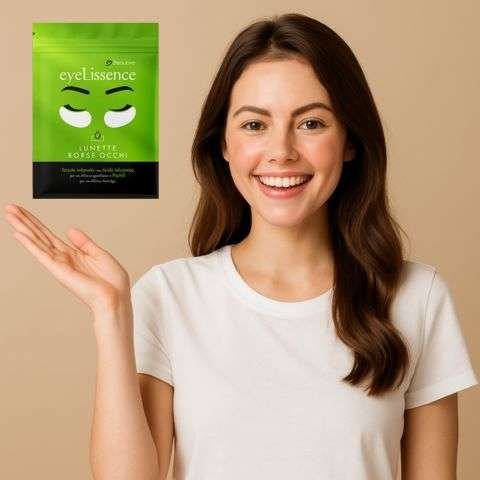 Ragazza felice dopo l'utilizzo di Eye Lissence, gli innovativi patch contorno occhi